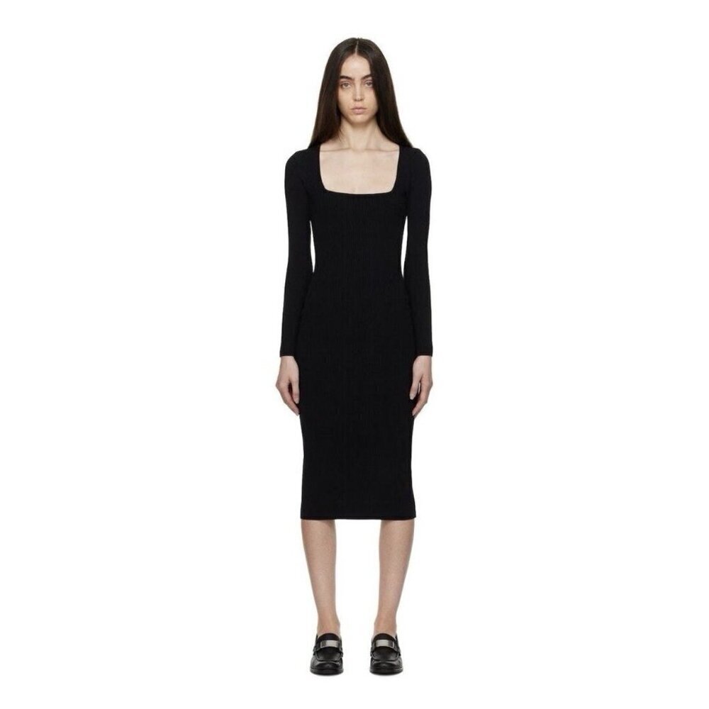 Rag & Bone Dress Medium Black Asher Rib Knit Square Neck Bodycon Minimalist